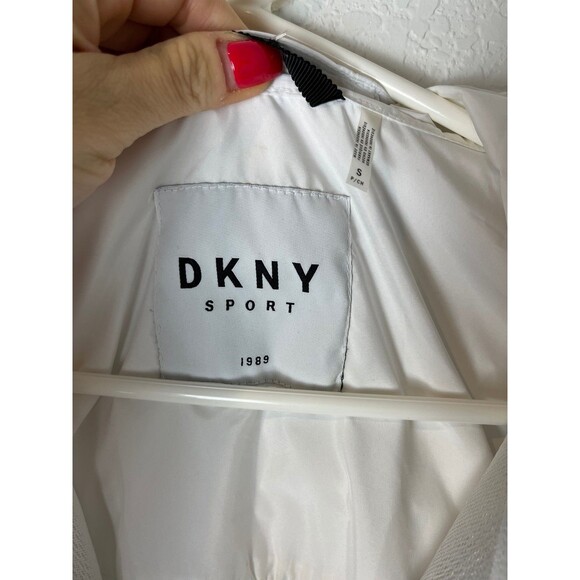 DKNY Sport Jacket Womens Small White Gray Mesh Hooded Windbreaker Lightweight - Picture 3 of 7